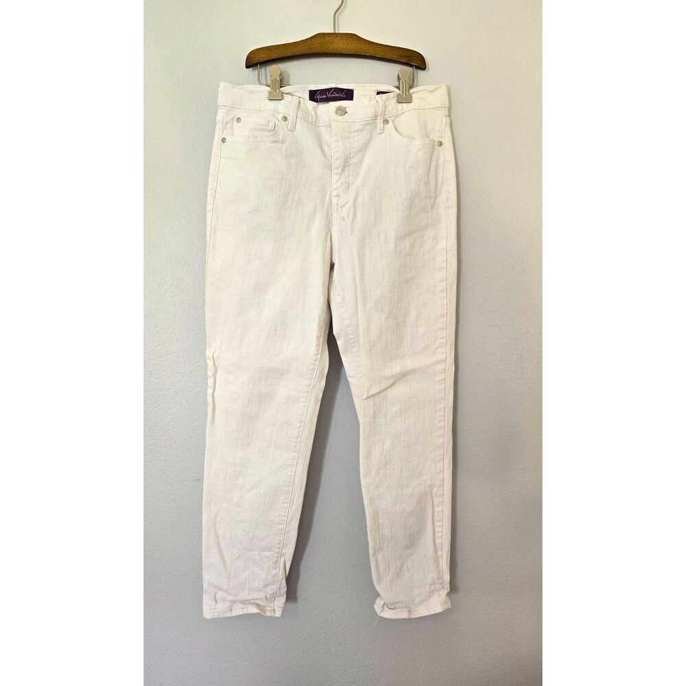 Gloria Vanderbilt Women's Sz 8 White Boyfriend Denim Jeans 5-Pocket Button Logo